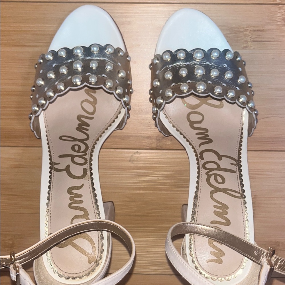 Sam Edelman White and Silver Pearl Sandals